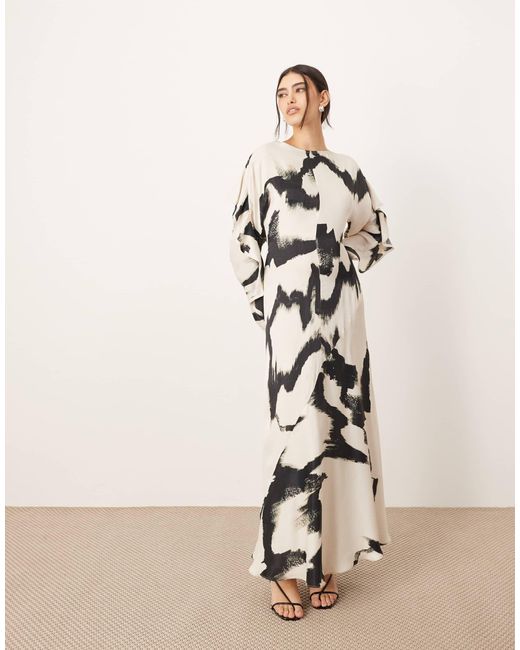 ARRANGE Natural Ruffle Open Back Long Sleeve Maxi Dress