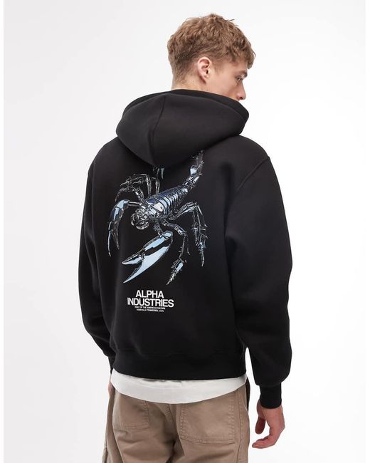 Alpha Industries Black Hoodie With Scorpion Back Print for men