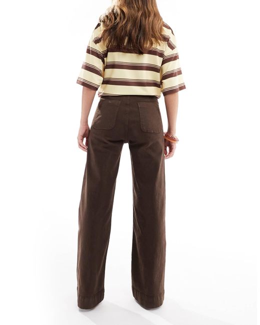 Stradivarius Brown D77 Button Detail Straight Jean