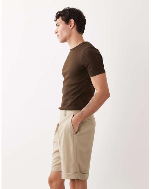 ASOS Natural Premium 100% Wool Regular Fit Shorts for men