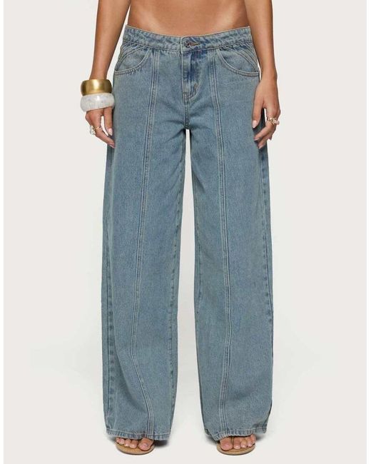 Edikted Blue Stitch & Pleat Low Rise Jeans