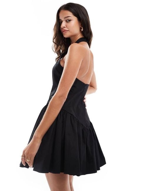 ASOS Black Halter Drop Waist Full Skirt Mini Dress