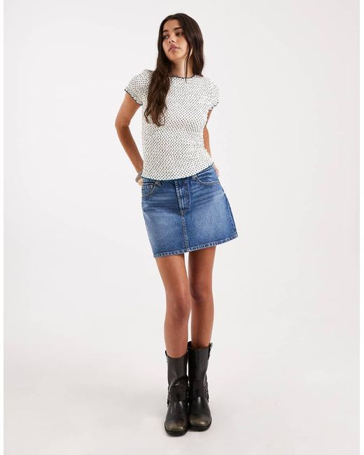 Daisy Street Blue Shirred Short Sleeve Top