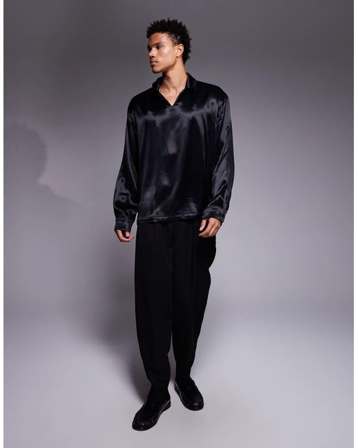 ASOS Blue Oversized Satin Overhead Shirt for men