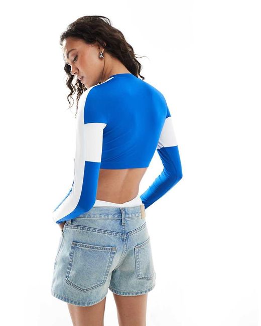 Speedo Blue Swim Tops Colourblock Long Sleeve Crop Rash Top