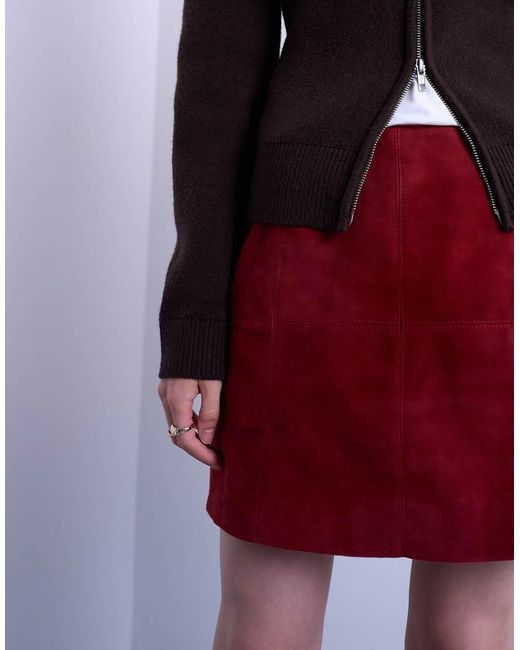 TOPSHOP Red Co-ord Real Suede Mini Skirt