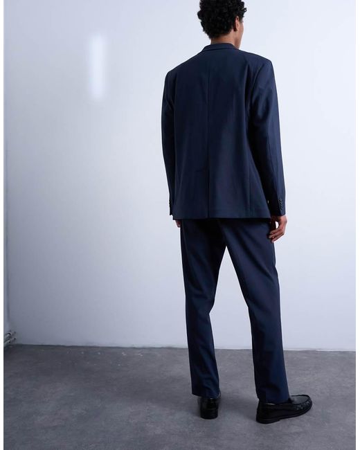 Topman Blue Straight Wool Touch Suit Trousers for men