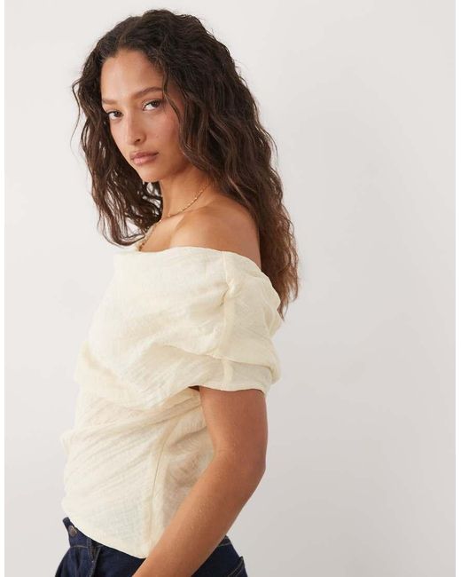 Mango White Linen Mix Asymmetric Draped Sleeveless Top