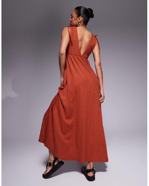 ASOS Textured Deep V Trapeze Midi Dress