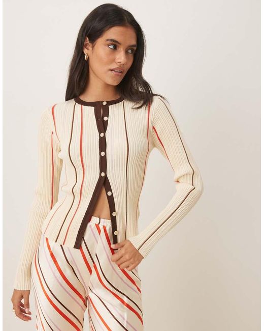 Vrg Grl Natural Long Sleeve Striped Cardigan