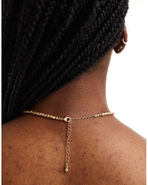 ASOS Brown Short Necklace With Faux Pearl And Gold Bead Design
