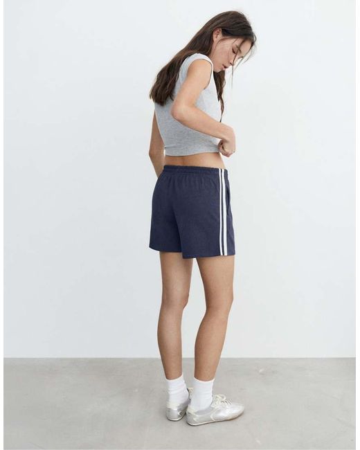 Pull&Bear Blue Sports Shorts With Side Stripes