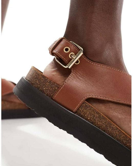& Other Stories Brown Leather Cross Strap Sandals