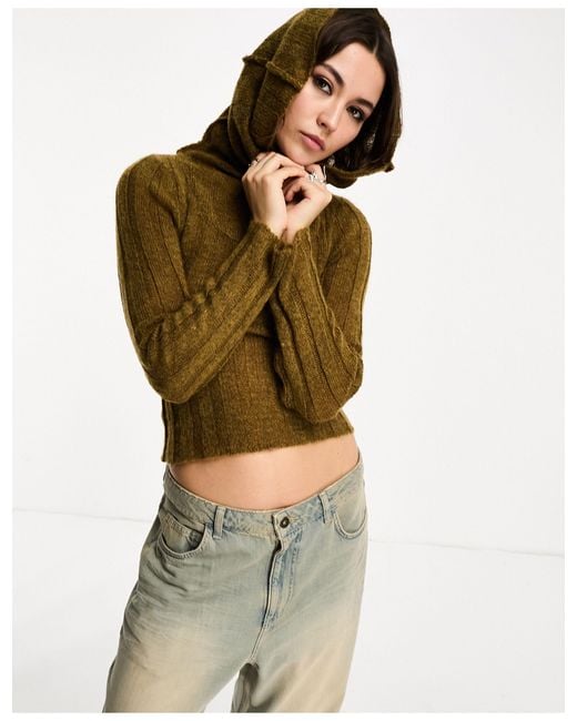 ASOS Green Knitted Top With Cowl Neck And Hood