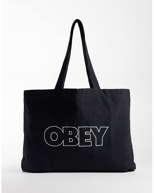 Obey Black Outline Logo Canvas Tote Bag for men