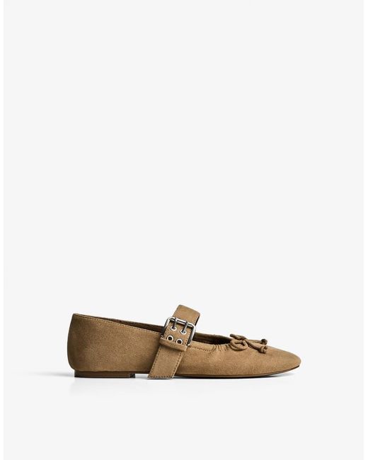 Bershka Brown Buckled Ballerina Flats