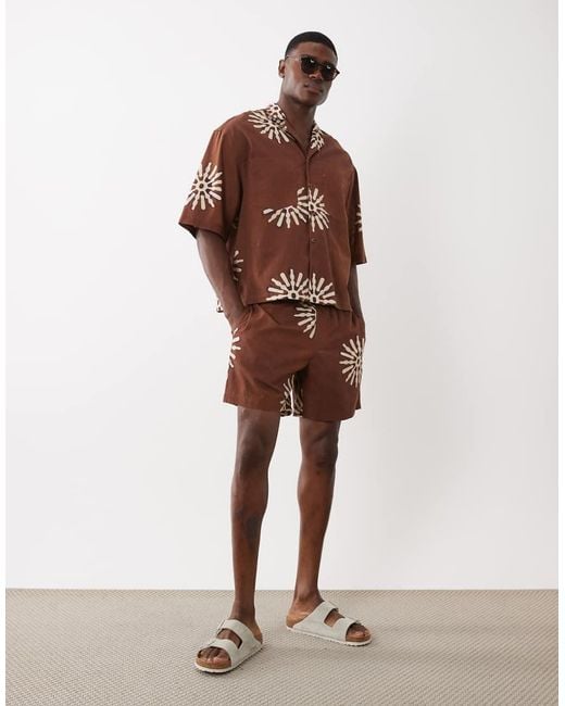 ASOS Brown Co-ord All Over Sun Print Shorts for men