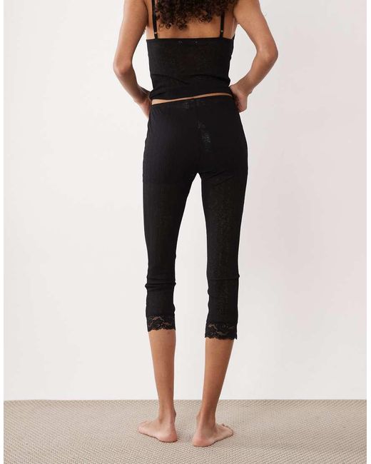 ASOS Black Asos Design Tall Semi Sheer Capri Pyjama Trouser With Lace Trim