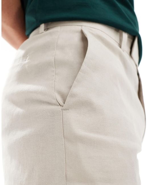 ASOS Natural Smart Straight Leg Linen Blend Shorts for men