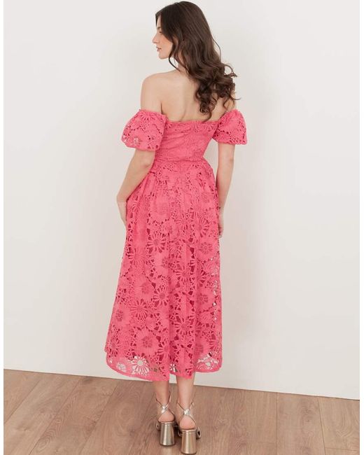 Maya Pink Short Sleeve Lace Midaxi Dress