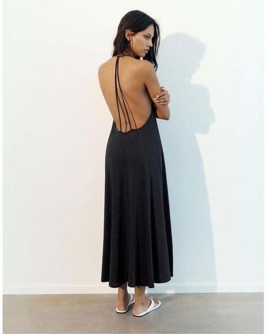 Pull&Bear Black Midi Dress With Back Straps