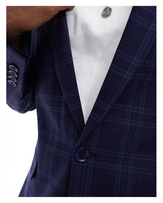 ASOS Blue Slim Shadow Check Suit Jacket for men