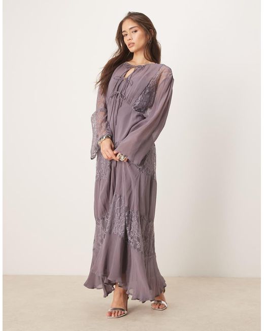 ASOS Maxi-Jurk Met Lange Mouwen En Kanten Detail in het Gray