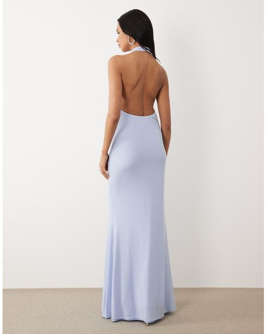 ASOS Purple Mesh High Neck Maxi Dress With Draped Frill Detail