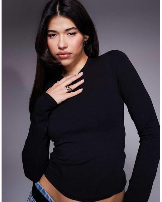 GOOD AMERICAN Blue Cotton Blend Crew Neck Long Sleeve Top