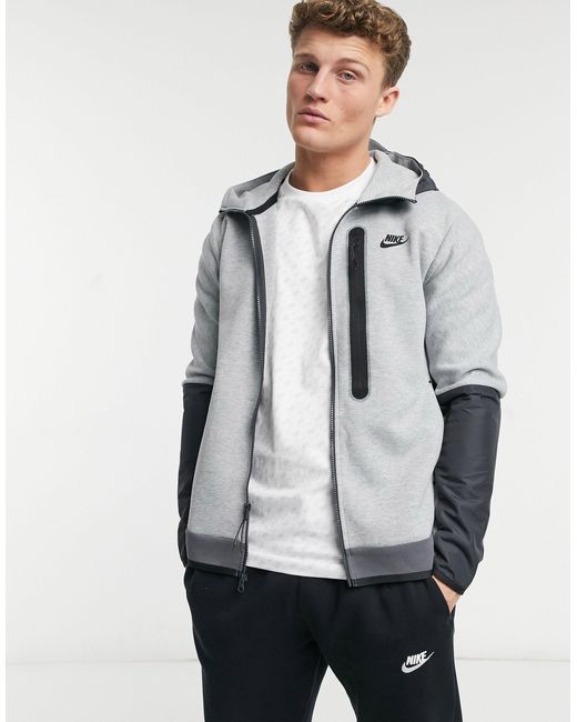Nike Gray Tech Fleece Full-zip Colourblock Hoodie for men