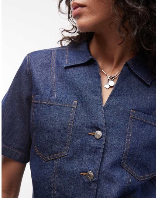 Reclaimed Vintage Blue Denim Cropped Short Sleeve Shirt Co-Ord