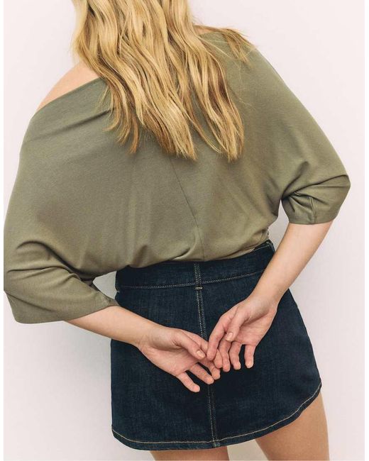 Stradivarius Green Basic Batwing Sleeve T-shirt