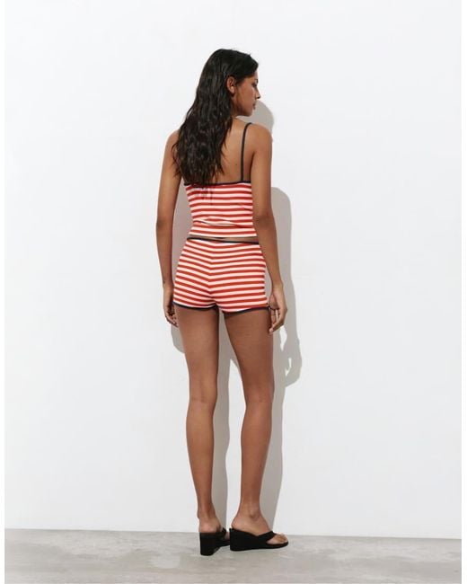 Pull&Bear Red Striped Ribbed Shorts