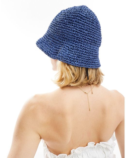Collusion Blue Straw Branded Bucket Hat
