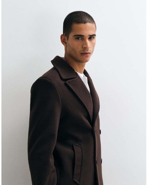 Threadbare Black Faux Wool Double Breasted Jacket for men
