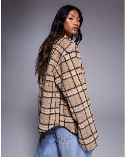 ASOS Multicolor Weekend Collective Borg Zip Through Fleece With Neutral Check Design