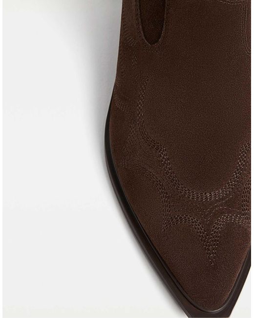 Stradivarius Brown – cowboy-ankle-boots aus spaltleder