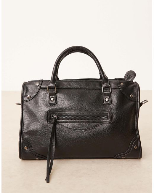 Gina Tricot Brown Studded Large Top Handle Tote Bag With Cross Body Strap
