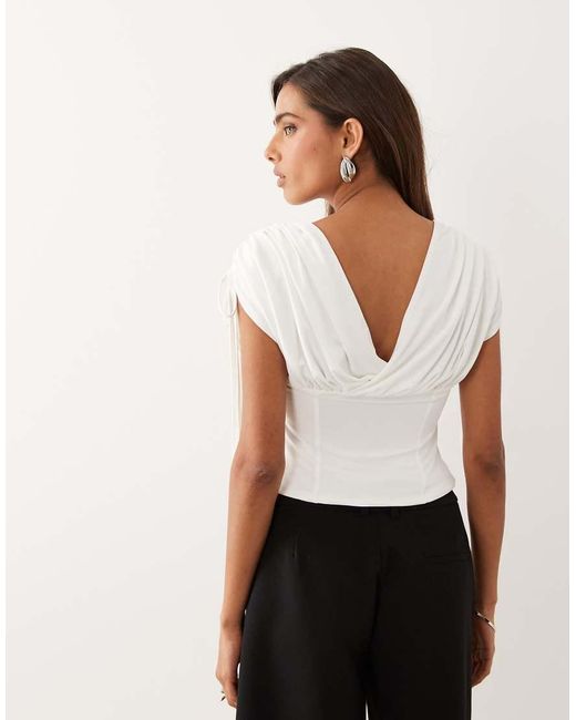 ASOS White Slinky Deep Ruched Off The Shoulder Top