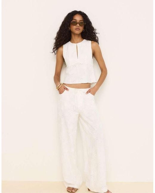 Stradivarius White Fitted Embroidered Sleeveless Top