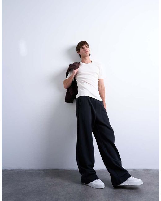 Joggers Negros Holgados De Tejido Grueso De Topman de hombre de color White
