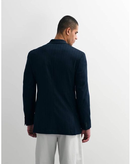 ASOS Blue Slim Double Breasted Suit Jacket for men