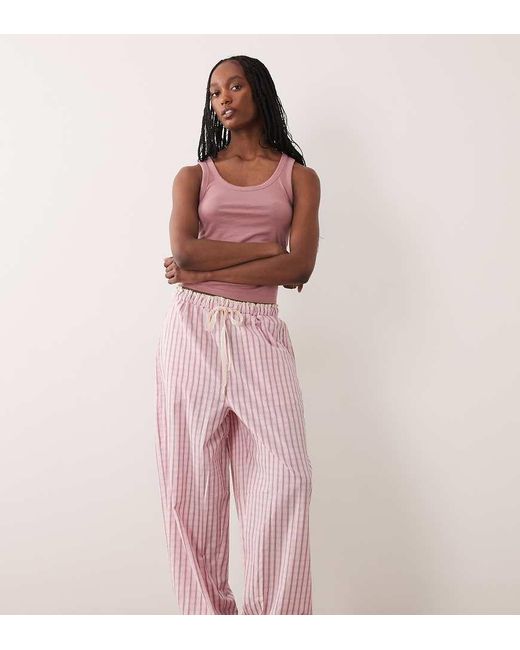 ASOS Pink Asos Design Tall Textured Pyjama Trouser With Lace Waistband Trim