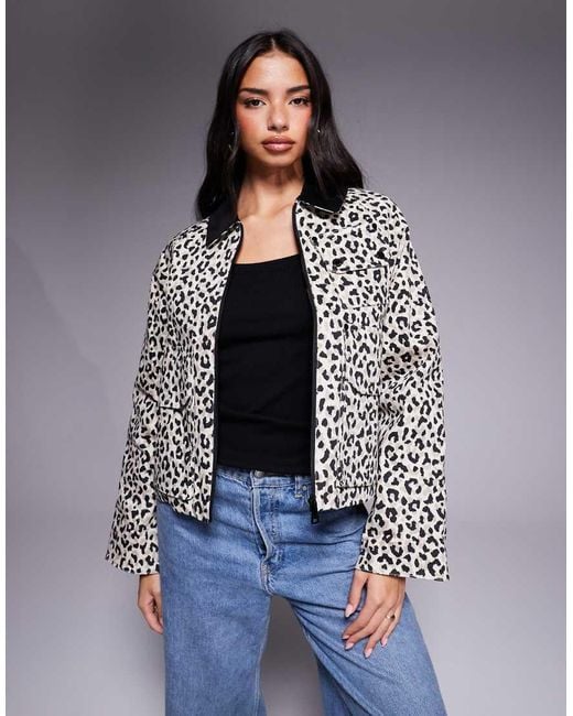 Barbour Gray Leopard Zip Thru Jacket With Contrast Cord Collar
