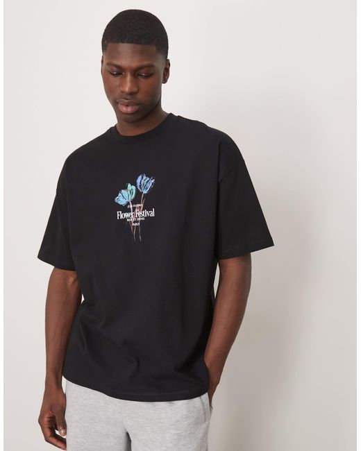 ASOS Black Oversized T-Shirt With Floral Graphic for men