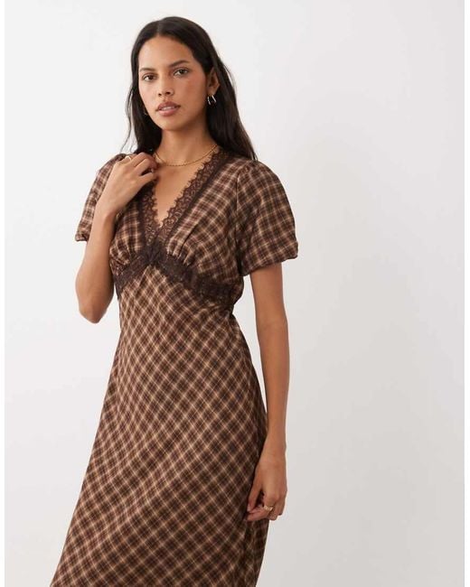 New Look Brown Puff Sleeve Midi Dress