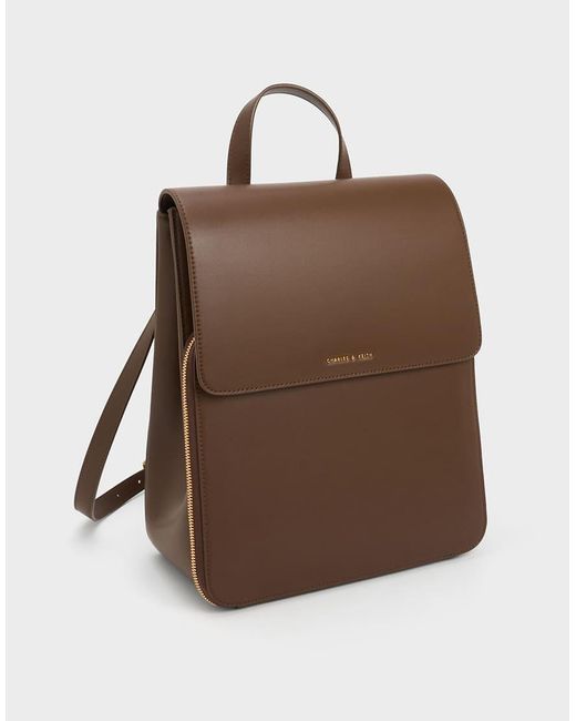 Charles & Keith Brown Octavia Front Flap Structured Backpack