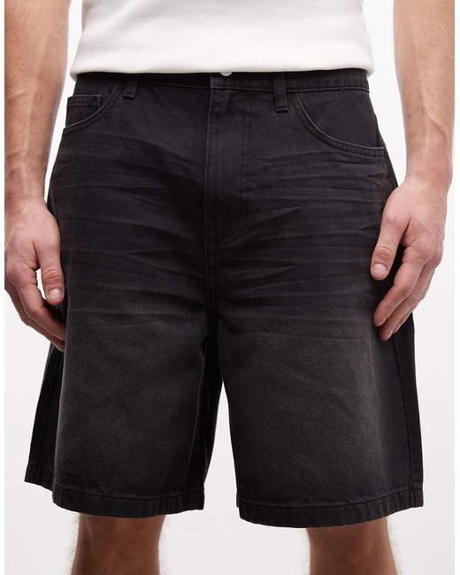 Collusion Black Denim Mid Rise Shorts for men