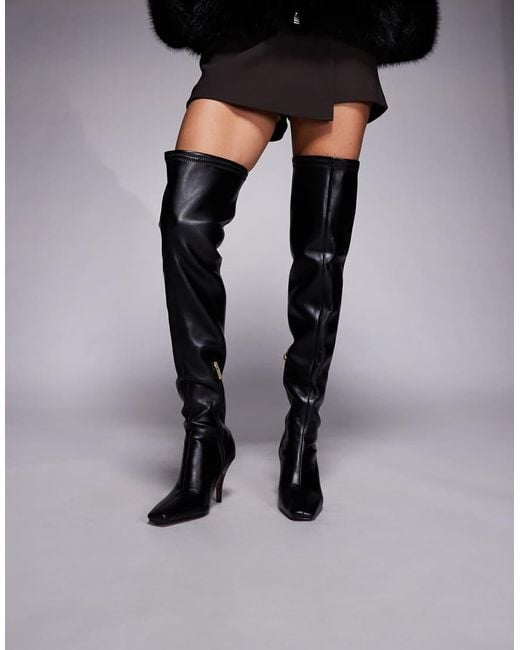 River Island Black Chisel Toe Thigh High Boot