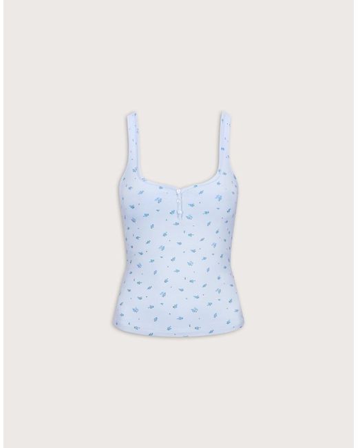 Tala Blue Soft Lounge Square Neck Button Placket Pajama Tank Top